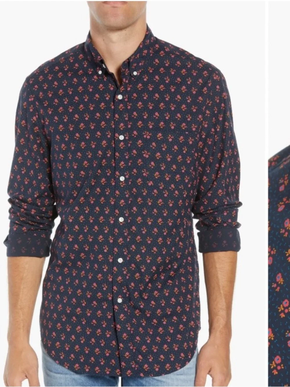 J. Crew Secret Wash button down shirt in navy floral, slim untucked, M short
